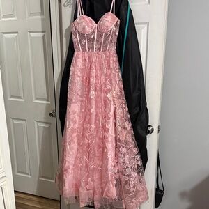 Elegant Pink Floral Prom Dress